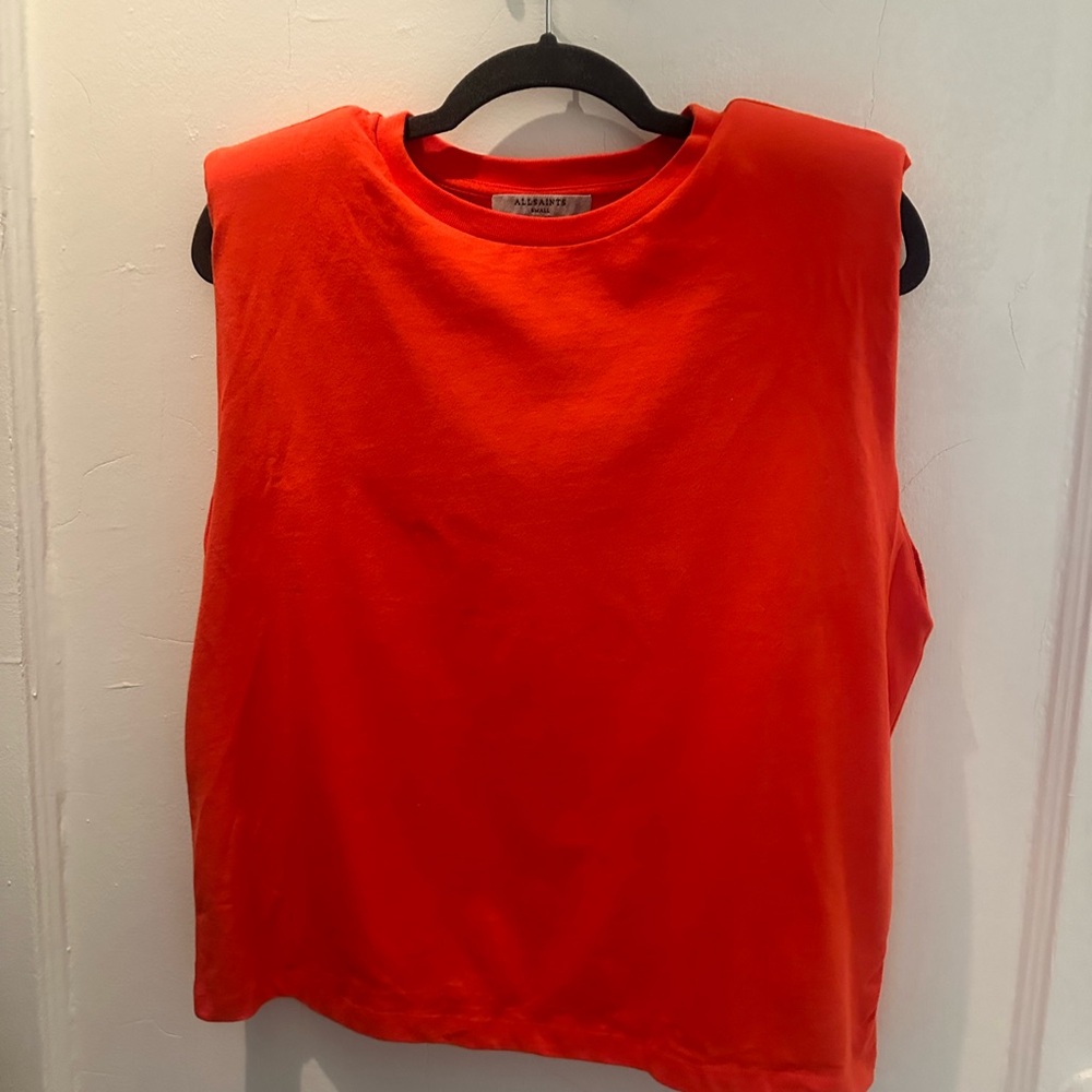 ALLSAINTS Coni Tank Top Size Small, Riot Red Cotton Shoulder Pads